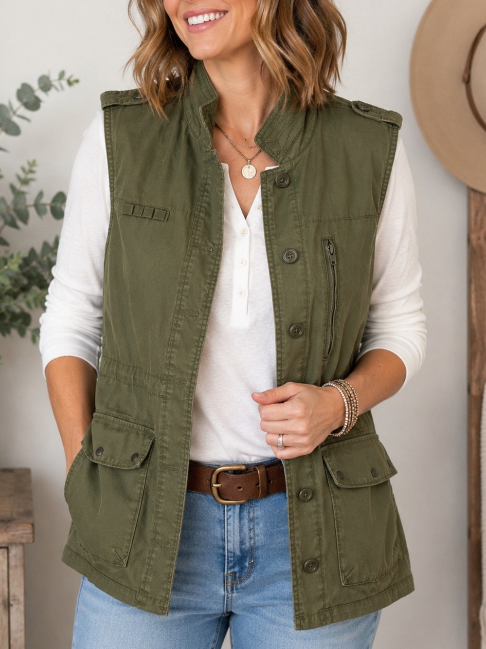 Old Navy Surplus Vest Olive Green Utility Military Cargo Vest Women’s Medium